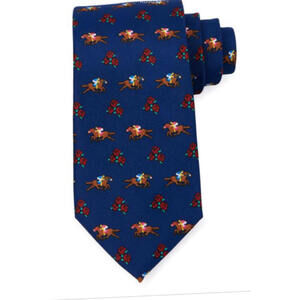 American Tie Company Navy Blue Necktie Run for the Roses Polyester NWT